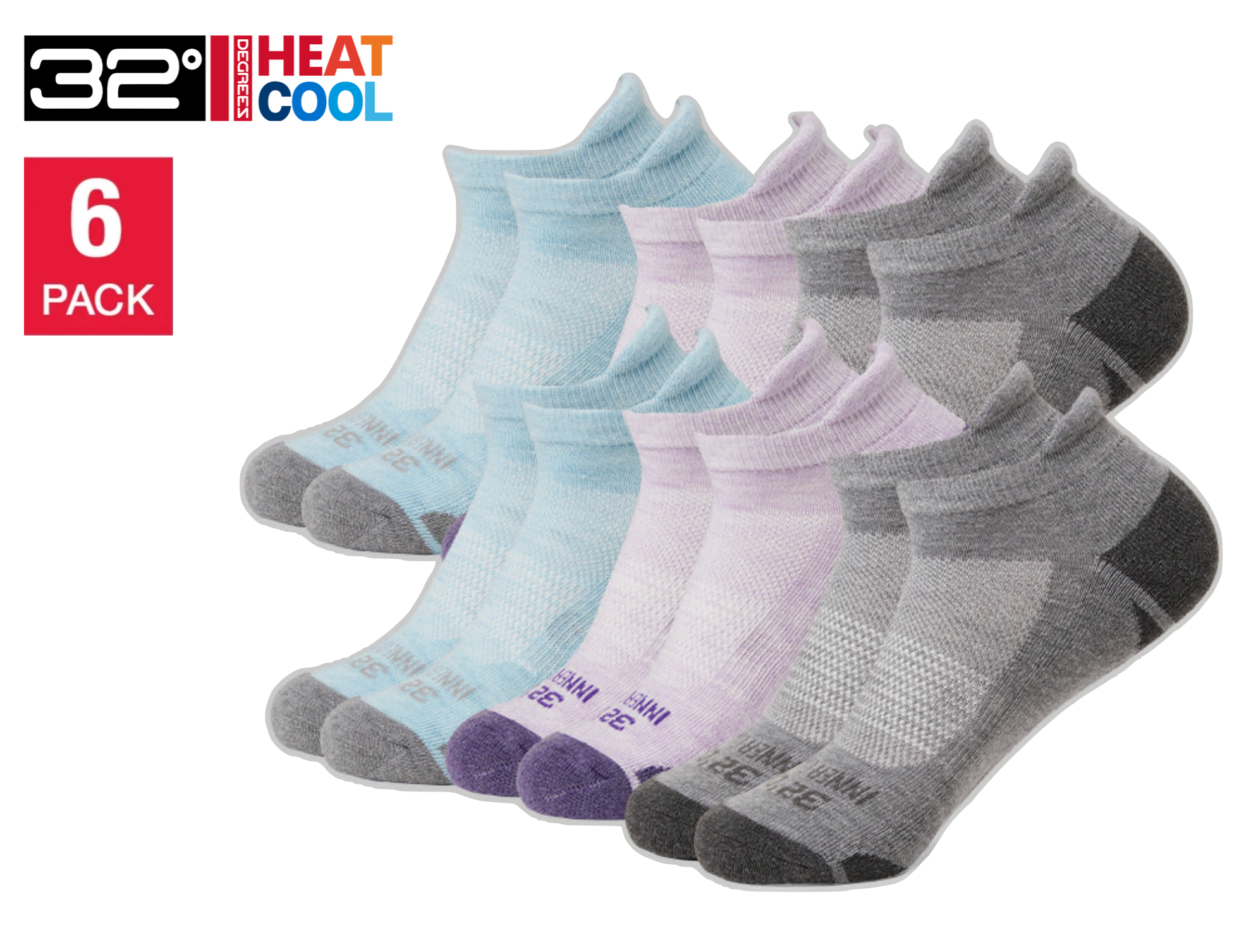32 Degrees Women's Cool Comfort Ankle Running Socks, Assorted (6-Pack)